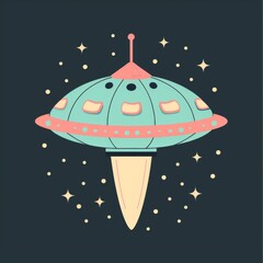 Ufo logo icon on dark background, starship flying saucer illustration