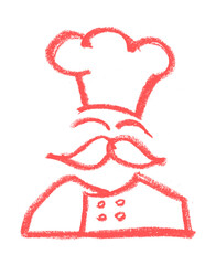Chef Head Mustache Icon Crayon Chalk Drawing Vector 