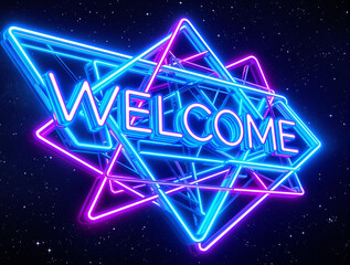 Naklejka premium Futuristic Neon 3D Welcome Sign Cyberpunk Style
