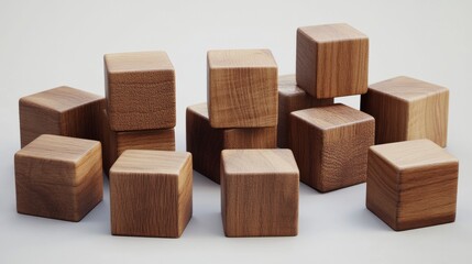 Obraz premium Wooden cube block realistic 3d vector illustration set. square platform or toy brick with wood texture. Cubic game 6 sides dice or education kid box element or rectangular podium and pedestal.
