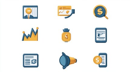 Fototapeta premium Business funnel icons with charts, people, megaphone, sales funnel, money and smartphone. Vector doodle set of internet marketing strategy symbols isolated on white background