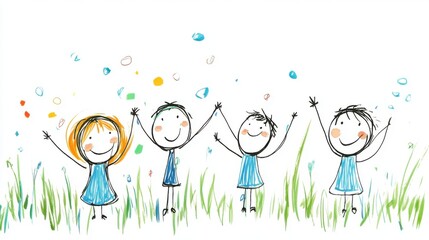 Fototapeta premium Joyful Children Celebrating Together in a Colorful and Playful Summer Scene with Joy and Laughter