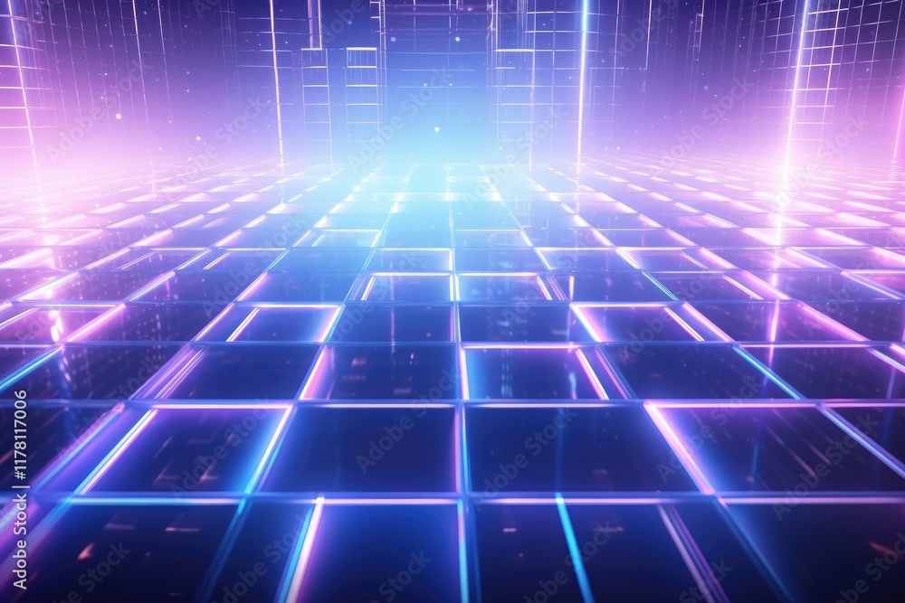 Aufkleber a futuristic environment with a shimmering holographic landscape featuring glowing grids and vibrant