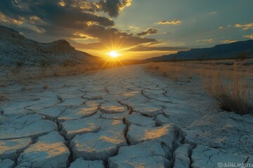 cracked arid land under a blazing sun the dusty earth showcasing the effects of extreme heat and climate change evoking a sense of urgency and environmental awareness