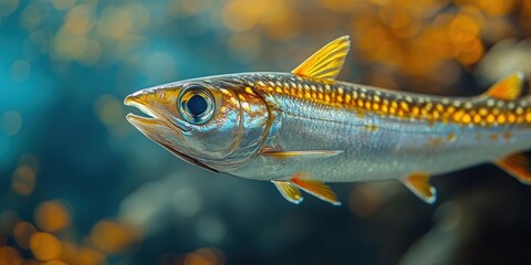 Fototapeta premium A vivid underwater scene featuring a vibrant and detailed close-up of a fish with striking colors and textures, encapsulating the wonder of aquatic life