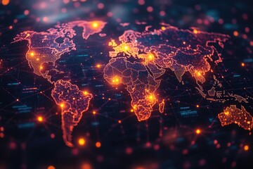 A illuminated globe showing countries and continents with bright, shining light effects