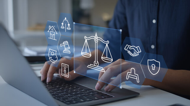 Image Representing Legal Professionals with Justice Icons, Perfect for Law Firm Advertisements and Legal Articles