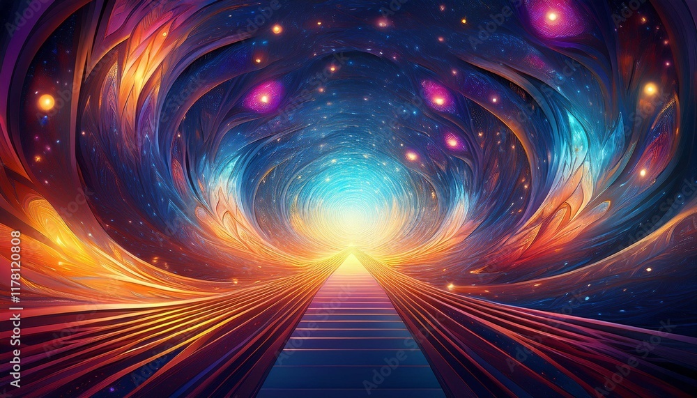 Poster abstract cosmic tunnel with bright patterns and stellar colors
