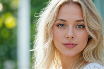 Blonde Hair young white woman in Green Nature