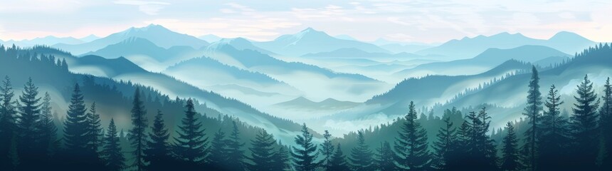 Amazing fog landscape in black forest panorama banner long