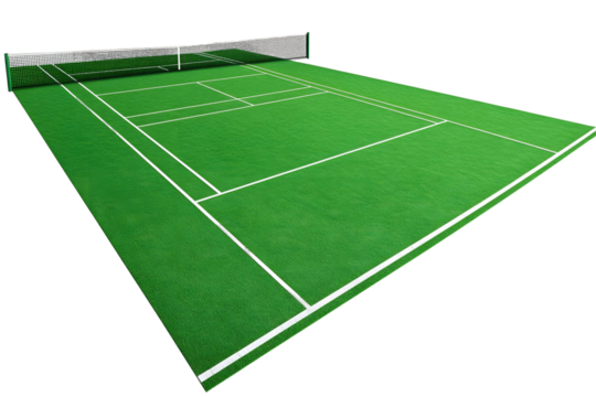 Tennis Court Design: Green Turf, Net, Transparent Background