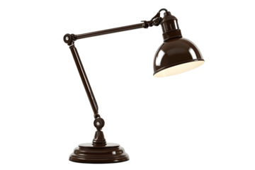 Dark Brown Desk Lamp, Adjustable Arm, Transparent Background
