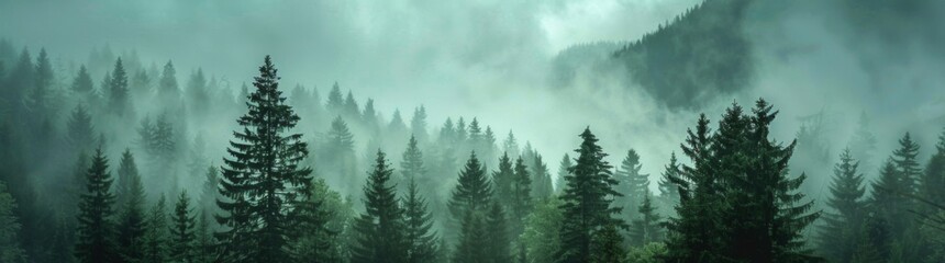 Fototapeta premium Amazing fog landscape in black forest panorama banner long