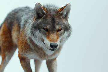 Obraz premium A close-up shot of a wolf's face in snowy environment, ideal for use in winter-themed designs and projects