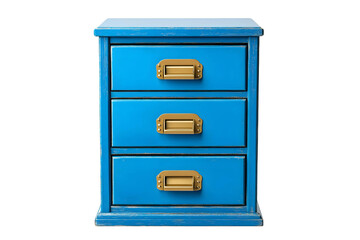 Fototapeta premium Blue Wooden Chest: Three Drawers, Gold Handles, Transparent Background