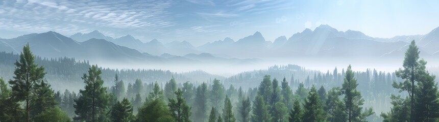 Fototapeta premium Amazing fog landscape in black forest panorama banner long