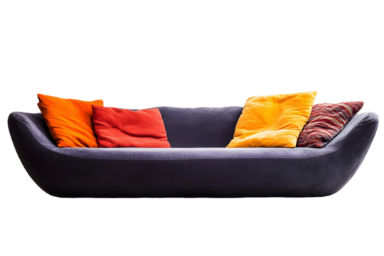 Modern Sofa Design: Colorful Cushions, Transparent Background
