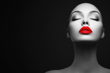 Bold Red Lips Contrast Against Monochrome Face Symbolizing Beauty and Empowerment International Women's Day Concept