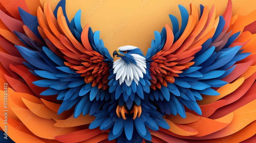 Poster vibrant illustration of eagle with colorful feathers in abstract background design for creative proj