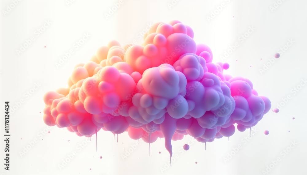 Poster abstract 3d cloud shape with soft pink, purple neon glow. dynamic 3d smoke design. cloud-like form d