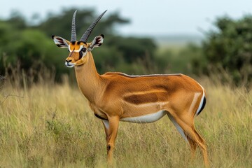 A gazelle standing in a field of tall grass