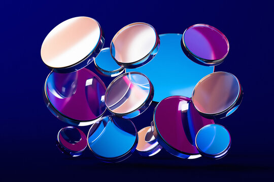 Abstract Glass Shapes with Reflections on Dark Background