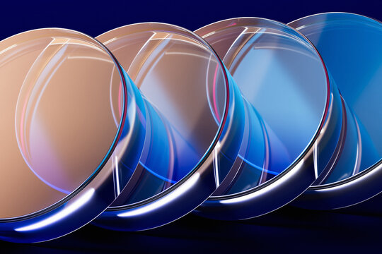 Abstract Glass Shapes with Reflections on Dark Background