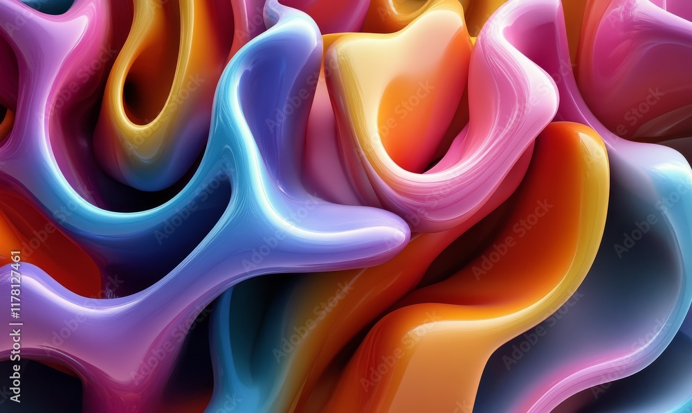 Poster multicolored tech background with a geometric 3d structure. vibrant, stepped design with extruded fu