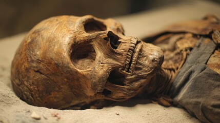 Naklejka premium Mummy creation cartoon vector illustration. Stages of mummification process, embalming dead body, wrapping it with cloth and placing in Egyptian sarcophagus. Traditions of ancient Egypt, cult of dead