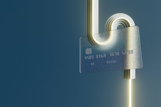 Futuristic transparent credit card with glowing neon accents