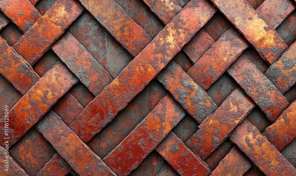 Poster an artistic rendering of a corroded metal surface with rusty reddish-orange tones, emphasizing the t
