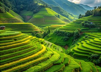 Stunning Lush Green Rice Terraces in Mountainous Landscape - Scenic Nature Wallpaper