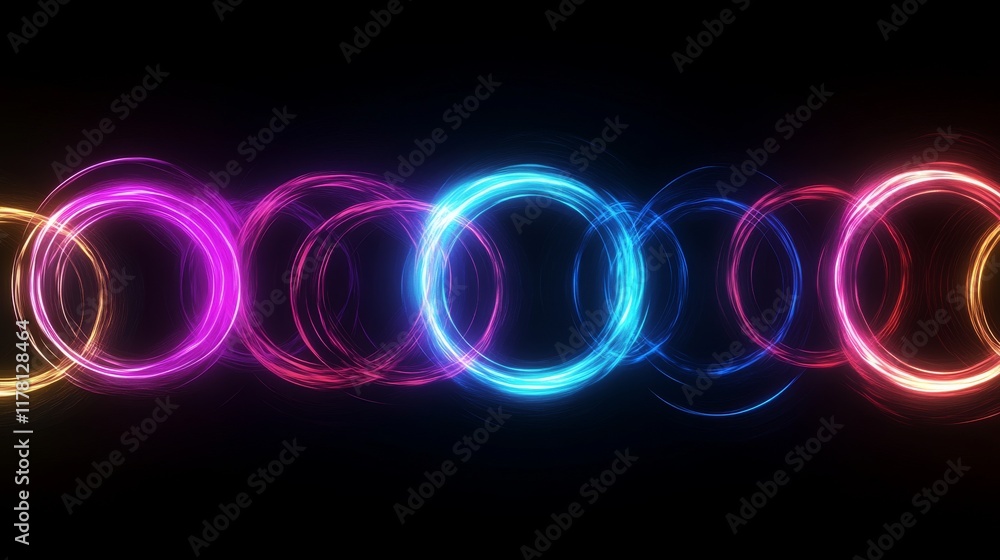 Poster round lightning frames set isolated on black background. vector realistic illustration of circular t