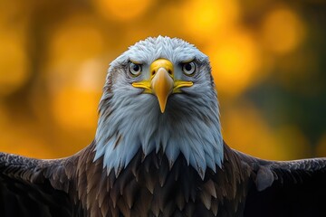 Obraz premium A close-up view of a bald eagle's outstretched wings