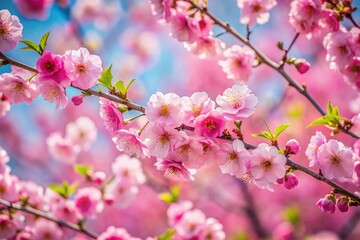 Naklejka premium Stunning Spring Landscape: Blooming Cherry Tree Branches in Soft Light
