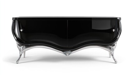 Black lacquer sideboard with silver legs.