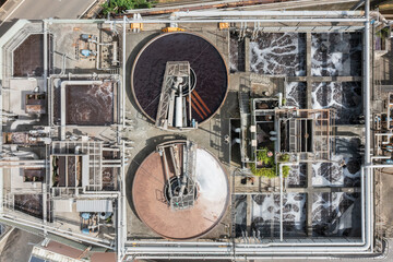 Aerial View of Modern Wastewater Treatment Facility and Tanks