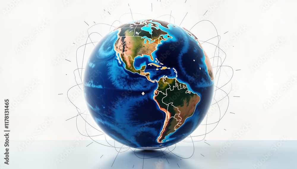 Poster digital globe illustration of earth with glowing effect. network lines surround globe. global connec