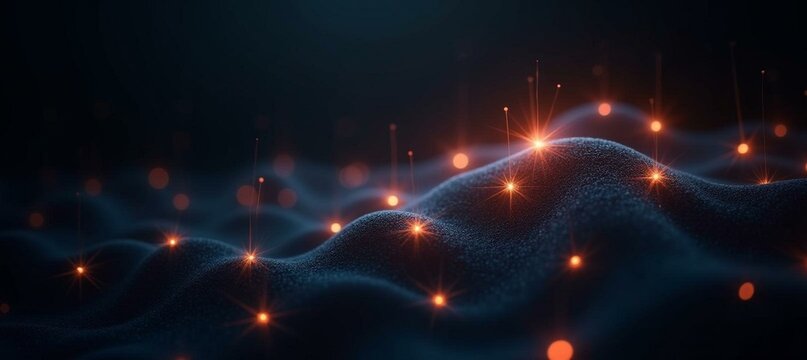 Abstract Mesh Structures with Glowing Nodes on a Dark Background