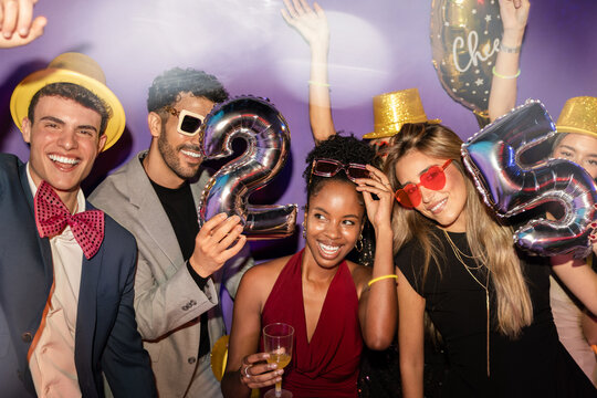 Festive Celebration with Friends and Colorful Balloons