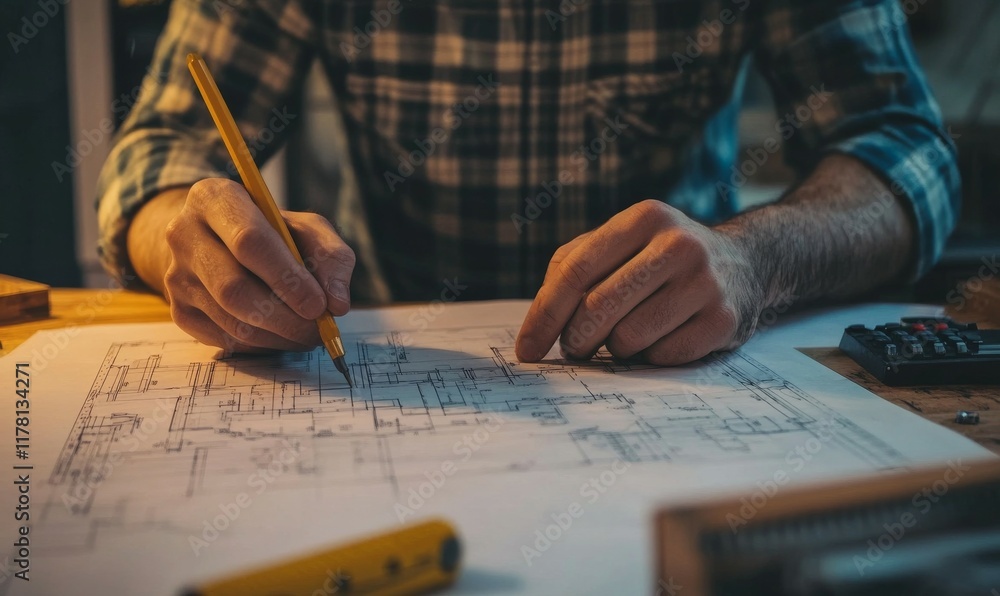 Poster blueprint of architectural design for a residential structure