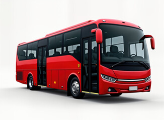 Modern red bus isolated on white background. Public transport vehicle. Commute, travel, urban scene. Contemporary design. Futuristic transportation for city life. Efficient, convenient transport. Bus
