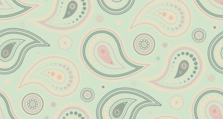 Elegant pastel paisley pattern. Soft, muted colors create a calming, sophisticated design ideal for textiles, wallpaper, website backgrounds, or branding.
