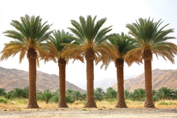 Obraz premium Desert scenery with palm trees standing tall against blue sky