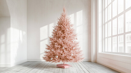 pink christmas tree in a room
