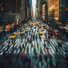Obraz premium Rapid Pace: The Urgency of Urban Life Caught in a Hasty Moment on a Bustling City Street