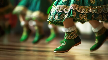 Traditional irish dance performance with vibrant costumes and energetic movements