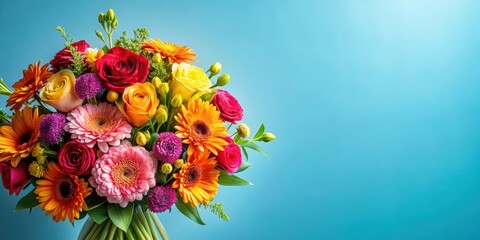 Vibrant floral arrangement on a plain colored background , flowers, garden style