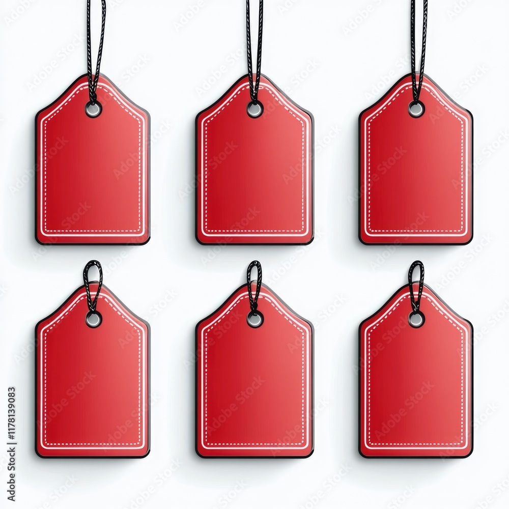 Poster image of four red price tags hanging from a string