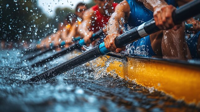 Rowing Team Competing In A Water Race